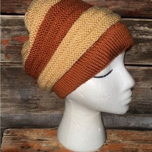Striped Knit Beanie - Brown and Tan